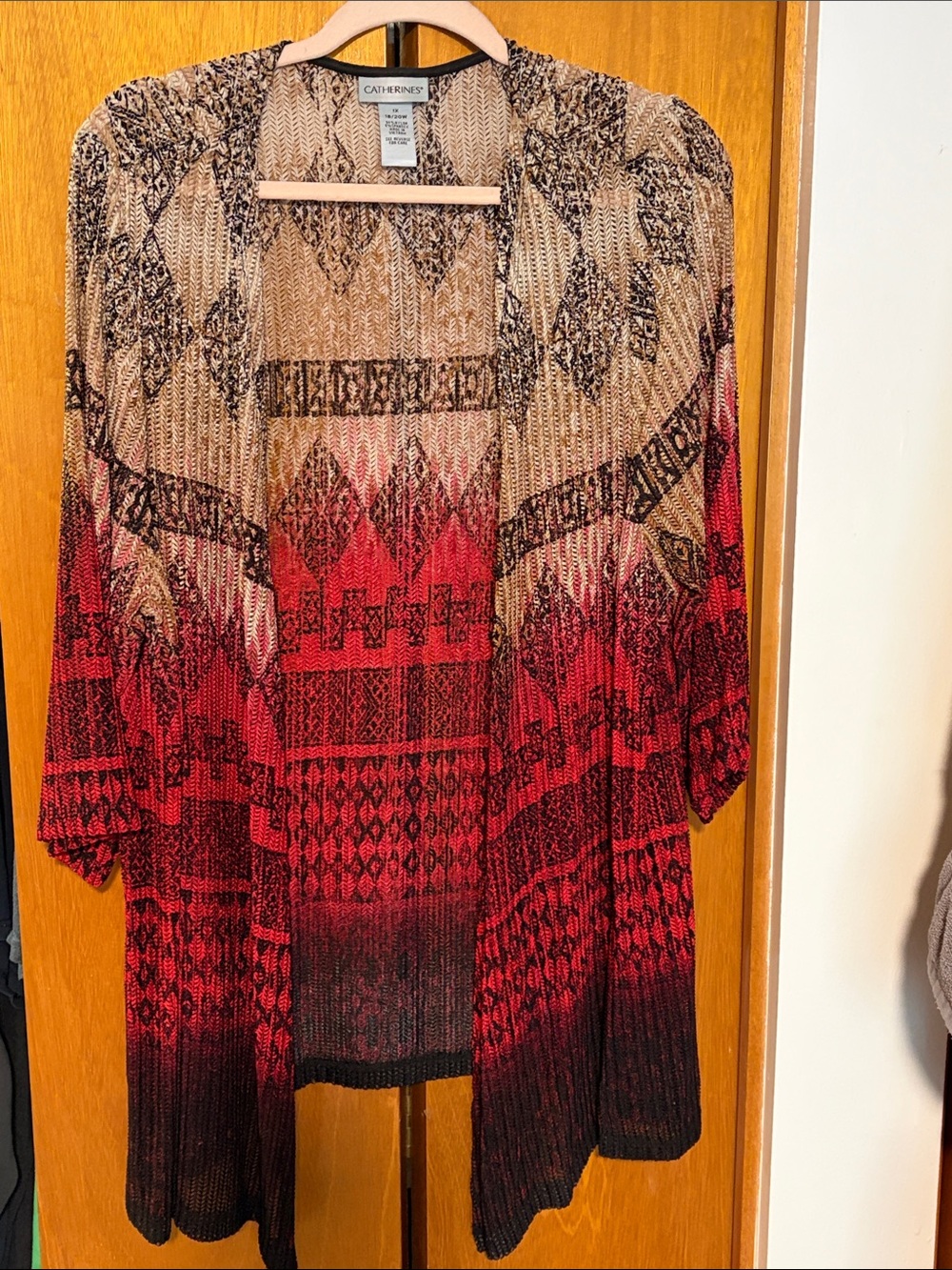 Catherines Ombre Tribal Cardigan in Tan, Red & Black